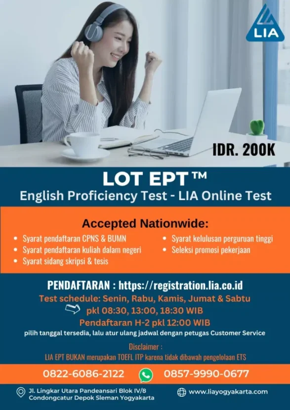 EPT LIA: English Proficiency Test Asli Sejak 2003 Banner LOT EPT English Proficiency Test LIA Yogyakarta