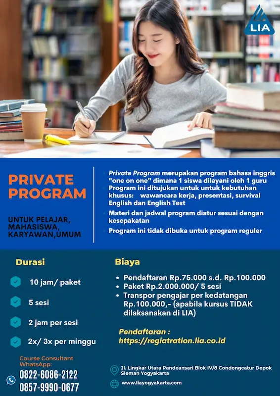 Kelas Privat Bahasa Inggris LIA Yogyakarta rincian kelas privat bahasa inggris lia yogyakarta